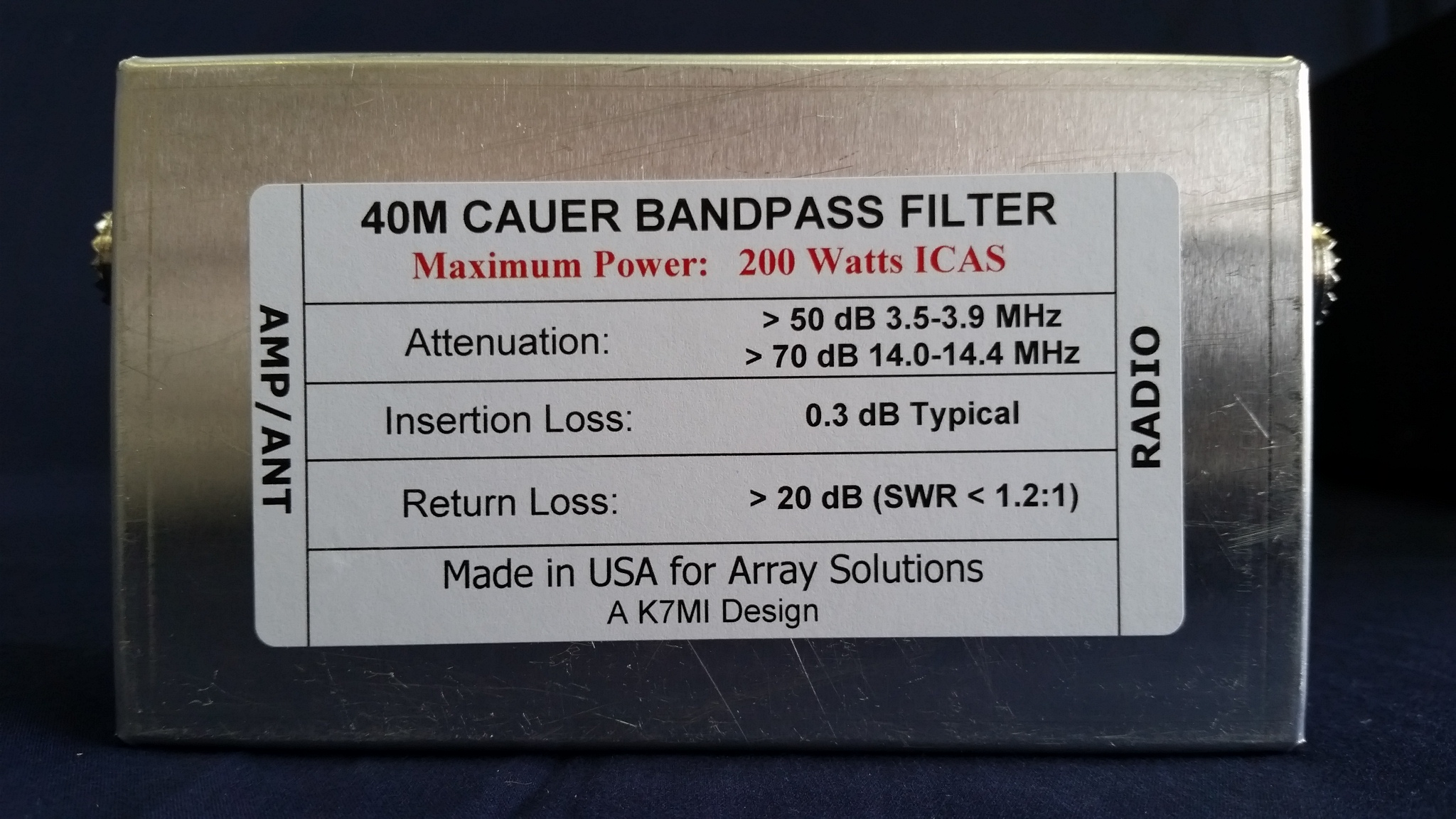 W3nqn Design Mono Band Cauer Elliptical Filter The 40 Meters Band